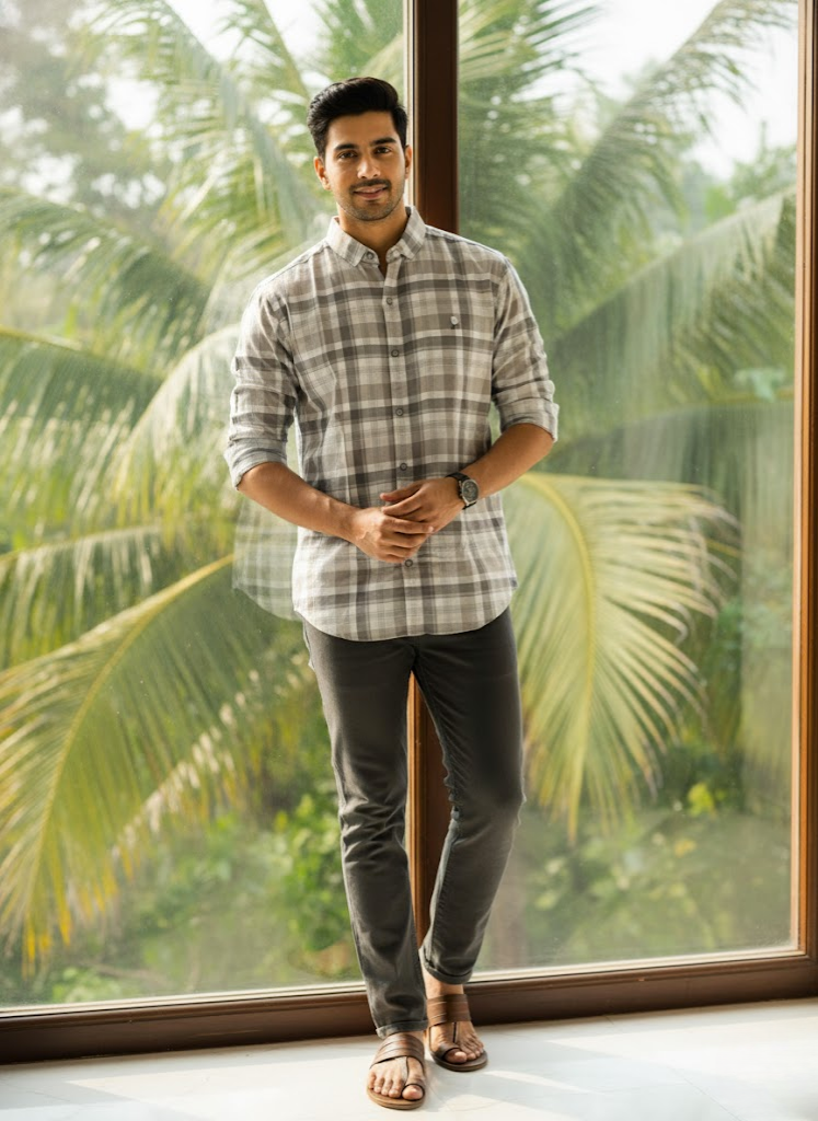 Men’s Classic Beige Check Shirt – Everyday Comfort Edition